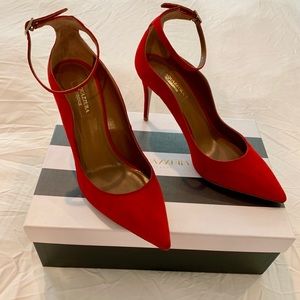 Red Suede Aquazzura Dolce Vita Ankle Strap Pumps